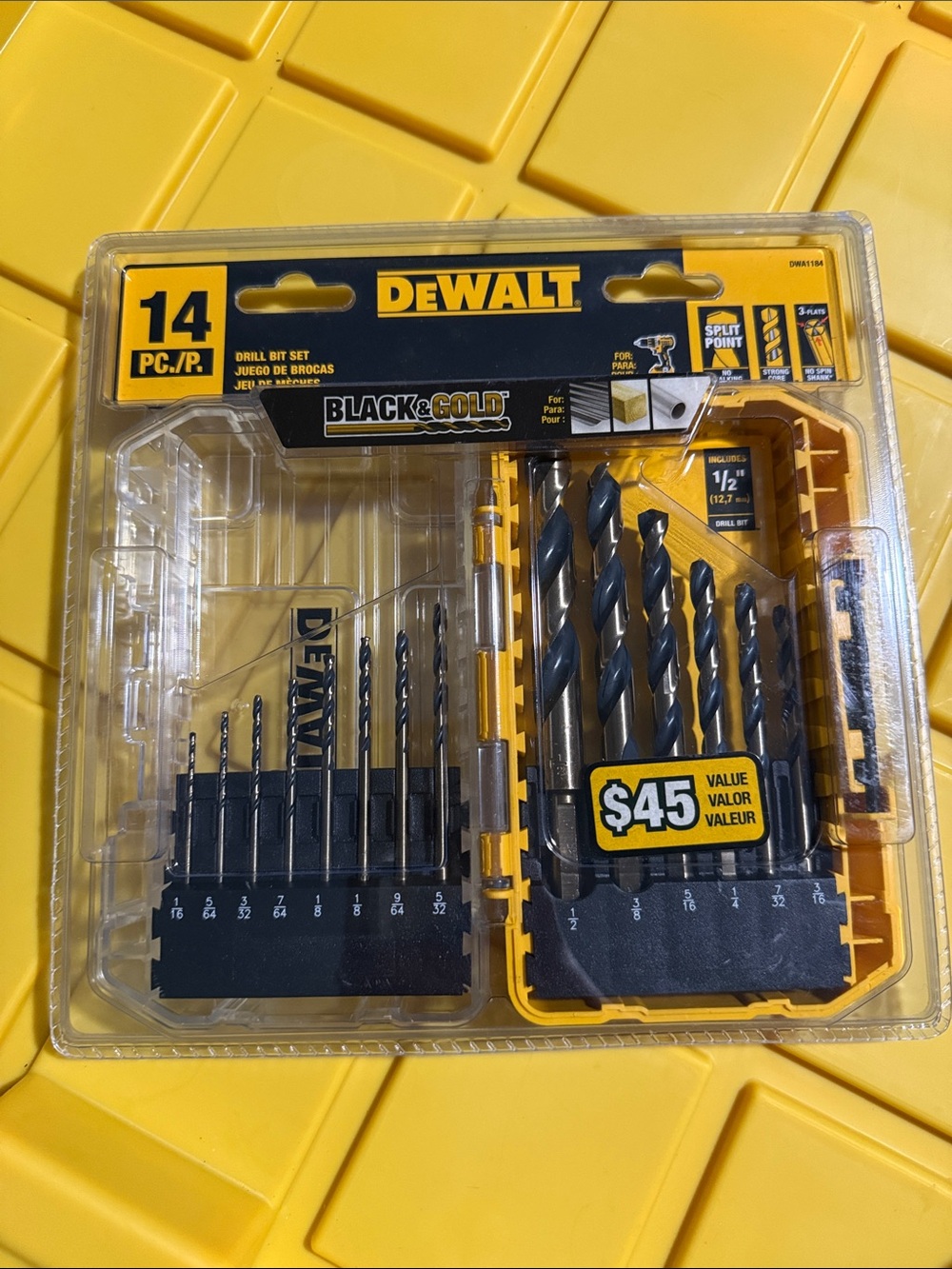 DeWalt Black & Gold 14-Piece Drill Bit Set — Yellow/Black